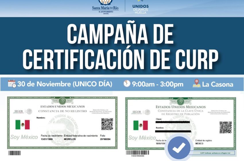  Certificación de CURP en Santa María del Río