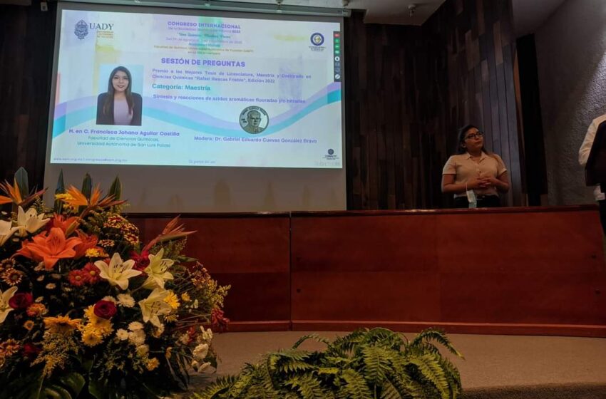  Premian con “Mejor Tesis de Maestría” a la Mtra. Johana Aguilar, estudiante de FCQ-UASLP