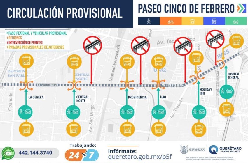  Cambios de circulación por obras en Querétaro