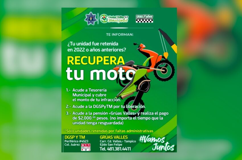  Actualizan beneficio para recuperar motocicletas retenidas por tránsito