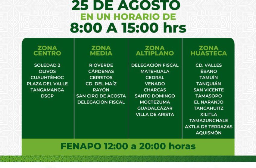  Recaudadoras de Finanzas darán servicio este viernes 25 de agosto