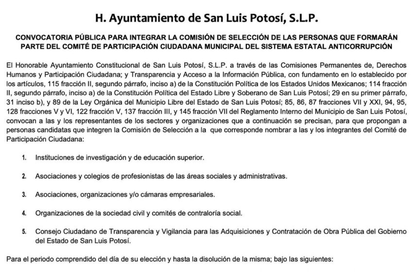  Convocan a integrar comisión para Comité Municipal de Participación Ciudadana del SEA