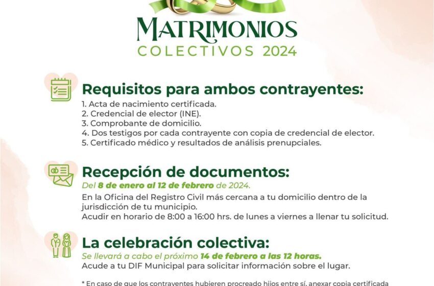  DIF Estatal convoca a la campaña matrimonios colectivos 2024