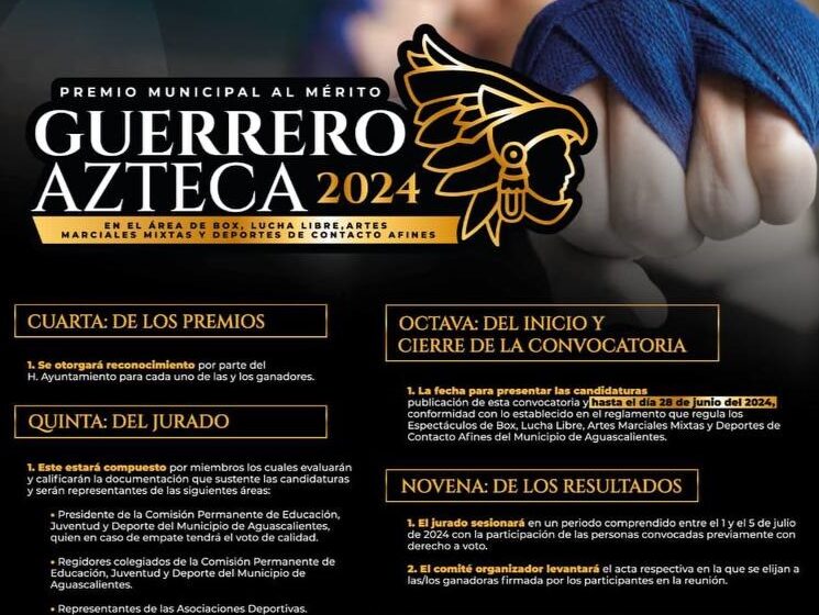  Aguascalientes Anuncia Convocatoria para el Premio al Mérito Guerrero Azteca 2024