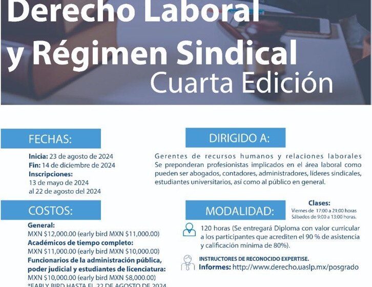  UASLP Lanza Diplomado en Derecho Laboral y Régimen Sindical