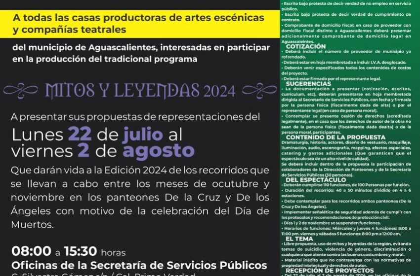  Abierta Convocatoria para Participar en “Mitos y Leyendas 2024” en Aguascalientes