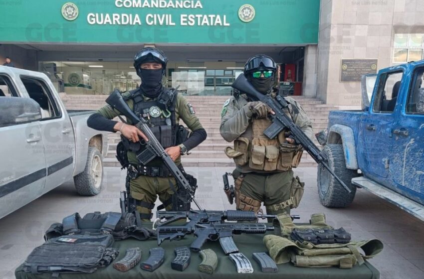  En despliegue, Guardia Civil Estatal asegura vehículos, armamento y equipo táctico