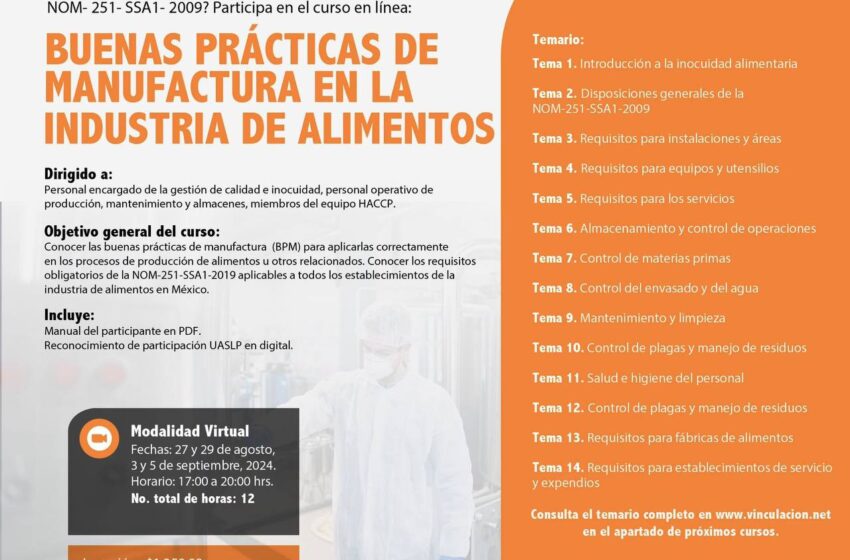  Curso en Línea de Buenas Prácticas de Manufactura en la UASLP