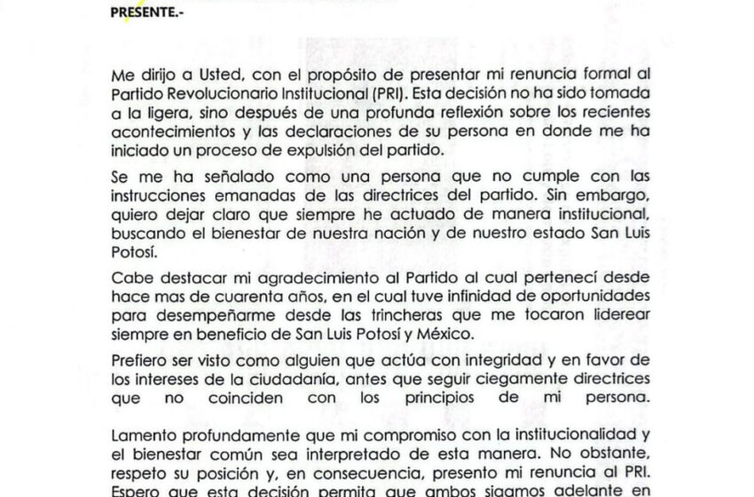  Alejandro Leal Tovías Renuncia al PRI Tras Desacuerdos por Reforma Judicial