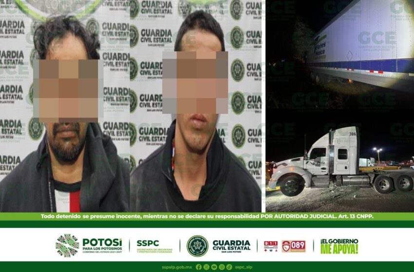  Presuntos son capturados por Guardia Civil Estatal, tras asegurarles unidad de carga robada