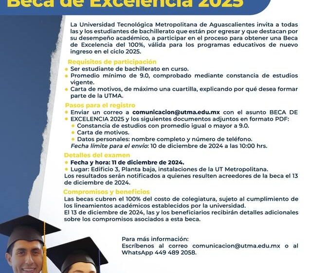  Gobierno del Estado lanza convocatoria para becas completas en la Universidad Tecnológica Metropolitana de Aguascalientes