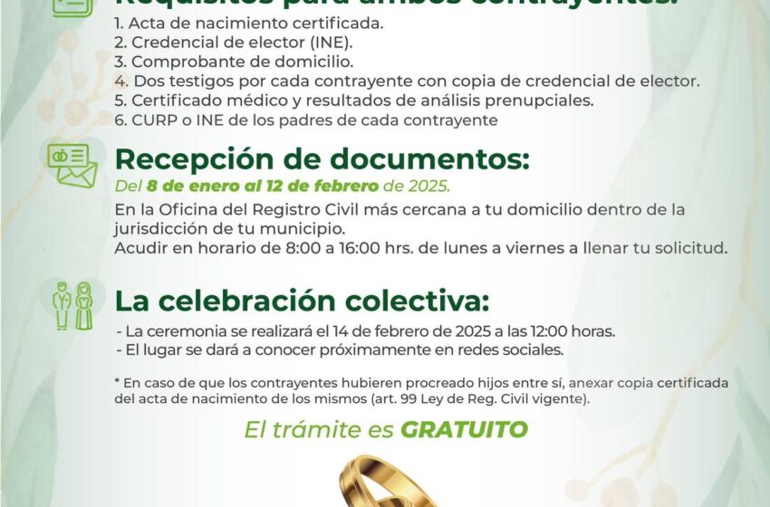  Invitan a parejas a unirse en matrimonio civil en una celebración gratuita y memorable en Soledad