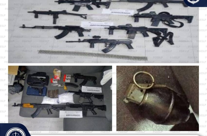  Policía De Fiscalía Potosina Asegura 14 Armas, Droga Y Vehículos En La Colonia 21 De Marzo