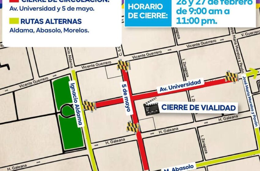  Cierres viales en el Centro Histórico por filmaciones: se recomiendan vías alternas para avenida Universidad y 5 de Mayo